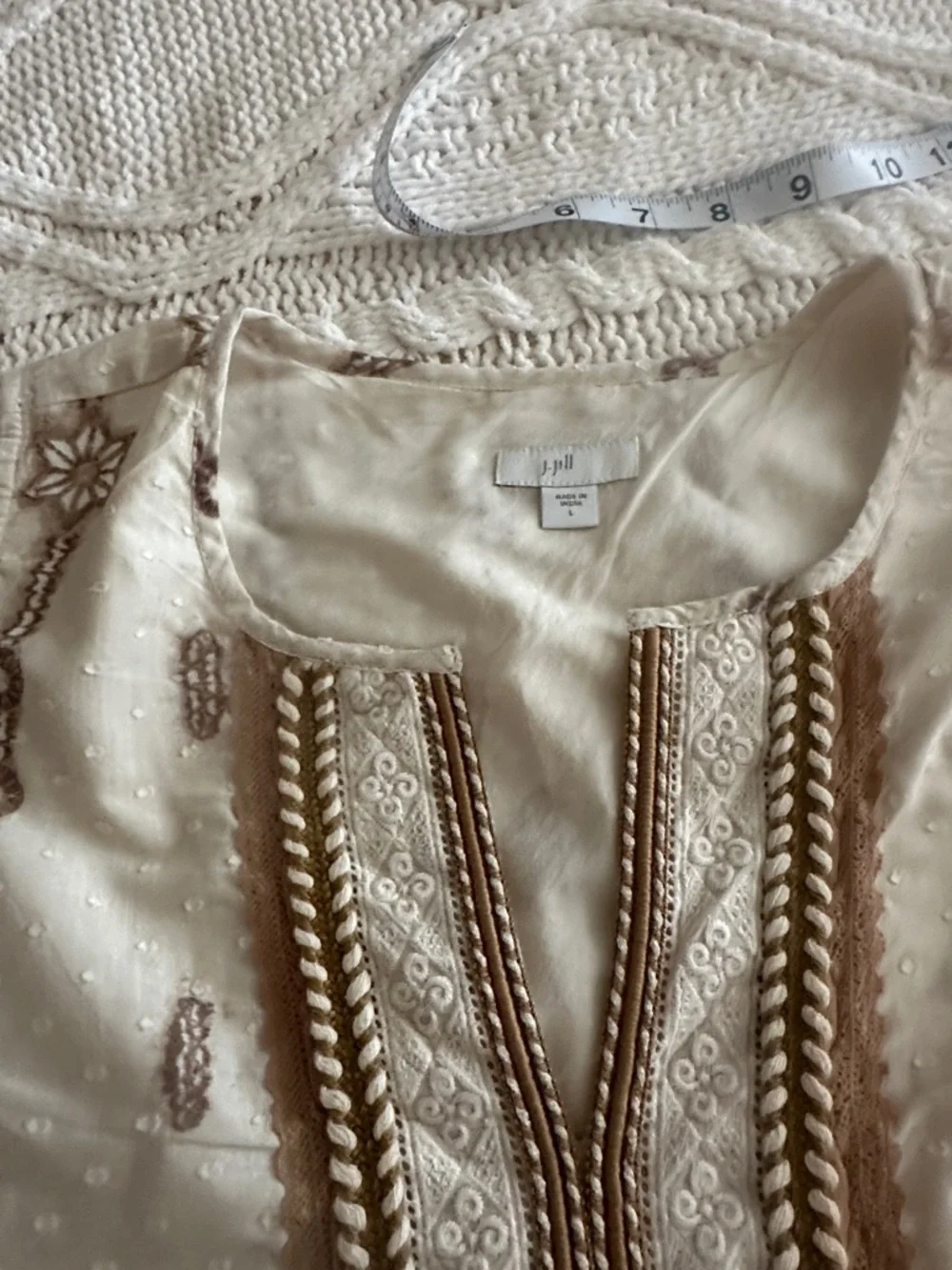 100% Cotton - White/Cream Embroidered Summer Dress - Neutral Floral + Pockets - Picture 6 of 12